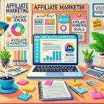 An-illustration-of-a-workspace-for-an-affiliate-marketer-creating-the-perfect-blog-post.-The-scene-includes-a-sleek-laptop-displaying-a-blog-editor-a.webp